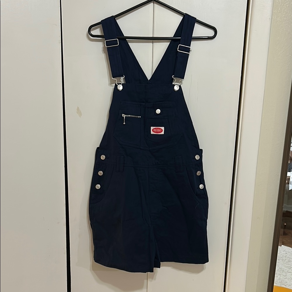 Navy Blue Revolt Overalls with Silver Accents